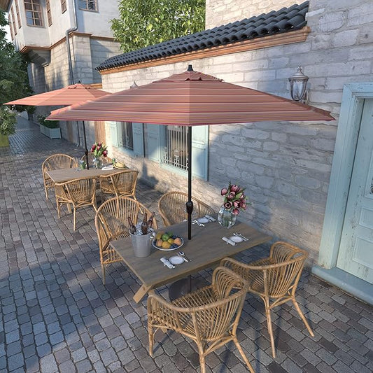 California Umbrella 9' Round Sunbrella Aluminum Outdoor Deck, Pool or Patio Umbrella, Crank Lift, Auto Tilt, Bronze Pole, Dolce Mango
