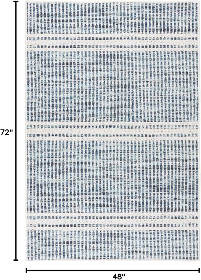 Dash and Albert Malta Blue Machine Washable Area Rug - 4' x 6' Blue Stripe Washable Accent Rug - Durable, High Traffic Areas Kitchen, Mudroom, Hallways