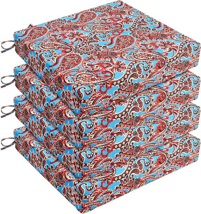 UNIKOME Outdoor Chair Cushions Pack of 4, Water Resistant Patio Cushions with Ties, High Density Sponge Filling Square Corner Seat Cushions for Outdoor Furniture, 24"*24"*4", Brown Paisley