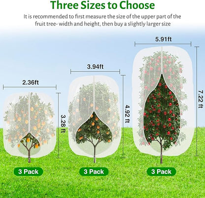 3pcs Fruit Tree Netting with Zipper and Drawstring,2.62 * 3.28 Ft Bird Garden Netting for Garden Protection,Cover for Blueberry Tomato Strawberry and Plants Protection from Insect Squirrels Birds