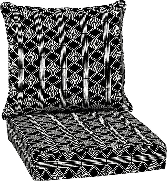 Arden Outdoor Deep Seat Cushion Set, 24 in x 24 in, Weather-Proof, Rain-Proof, Fade Resistant Patio Cushion for Chair, Sofa, and Couch Black Global Stripe