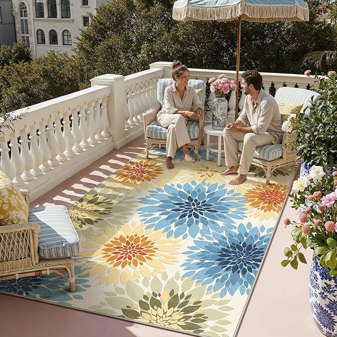 5x7 Indoor Outdoor Area Rug Washable Patio Rug Colorful Non Slip Non Shedding Waterproof Carpet for Living Room Bedroom Backyard Porch Camping RV Balcony Poolside