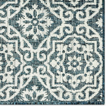 Nicole Miller New York Patio Country Danica Transitional Geometric Indoor/Outdoor Area Rug, Blue/White, 5'2"x7'2"