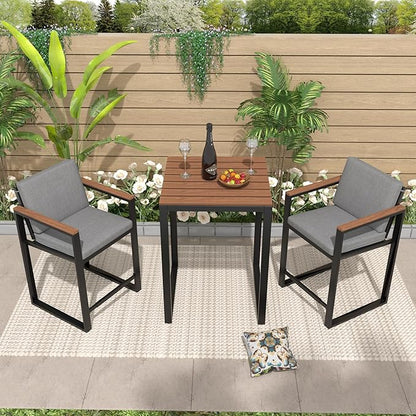 NATURAL EXPRESSIONS 3-Piece Bar Table and Chairs Set, Outdoor Bar Set with Fauxwood Armrest, Water-Resistant and Removable Cushion, All Weather Bar Height Patio Table and Chairs for Backyard, Home