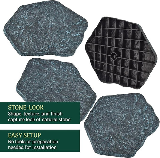 Arcadia Garden Products Set of 4, 16x17” Brushed Teal Stepping Stone Fiberclay Pavers, Outdoor Garden Natural Repeatable Pattern Pathway, Faux Stone Decorative Landscaping Walkway