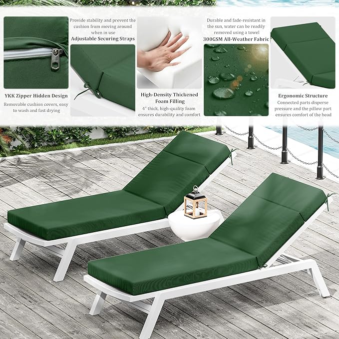 Chaise Lounge Cushion for Outdoor Furniture, Waterproof Fade and Tear Resistant Lounge Deck Chair Cushions for Patio Lawn Pool Resort Hotel