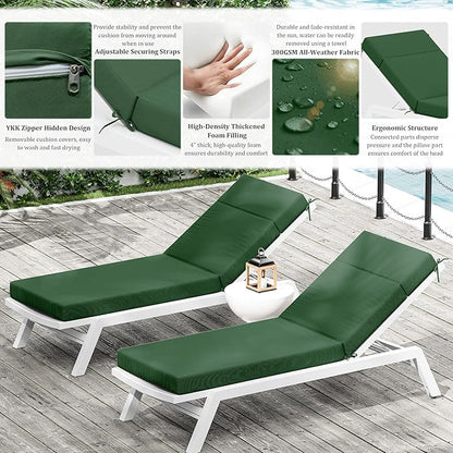 Chaise Lounge Cushion for Outdoor Furniture, Waterproof Fade and Tear Resistant Lounge Deck Chair Cushions for Patio Lawn Pool Resort Hotel