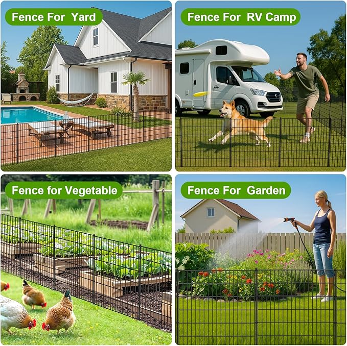 Land Guard 10-Panels No Dig Decorative Fence 30 in(H) x 25 ft(L), Tall Garden Fence Animal Barrier, Removable Fence for Garden, Rustproof Metal Animal Barrier Ground Stakes Fencing