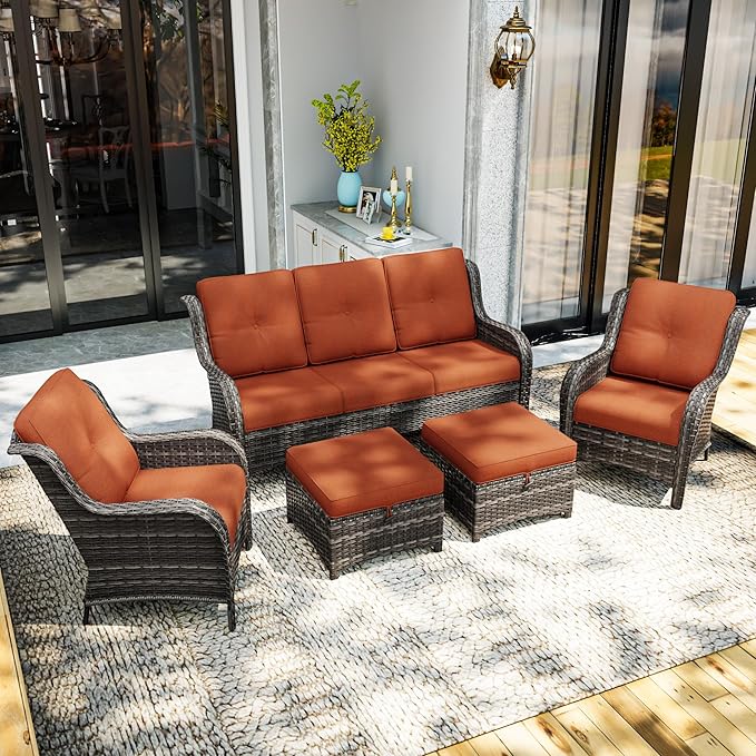 Outdoor Chair Cushions Set for Patio Furniture, 22x25/22x24 Inch, Waterproof & Fade Resistant Patio Chair Cushions, Thick Patio Furniture Cushion for Chair, Sofa, and Couch (Orange, 6 Set)