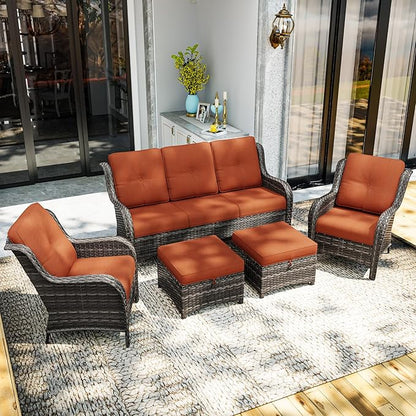 Outdoor Chair Cushions Set for Patio Furniture, 22x25/22x24 Inch, Waterproof & Fade Resistant Patio Chair Cushions, Thick Patio Furniture Cushion for Chair, Sofa, and Couch (Orange, 6 Set)