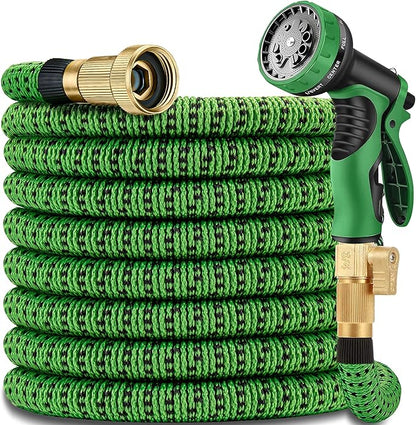 100 ft Expandable Garden Hose-2026 Newly Upgraded Expanding Garden Hoses with 10 Function Spray Nozzle, Extra Strength Fabric, Leak-Proof, Lightweight, Kink-Free Flexible Retractable Hose (GreenBlack)