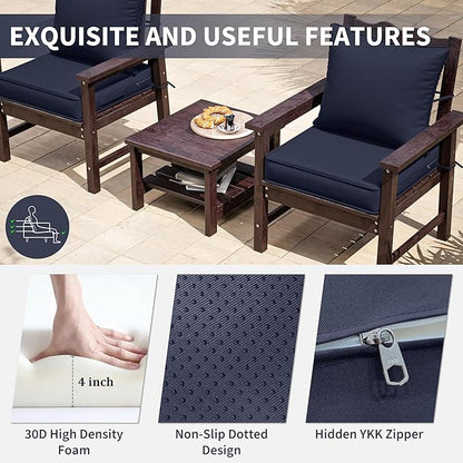 Premium Outdoor Seat Cushion Chair Cushions for Patio Furniture 22 L X 22 W X 4 H Waterproof & Fade Resistant Deep Seat and Backrest Cushion Set with Removable Covers for Chair, Sofa
