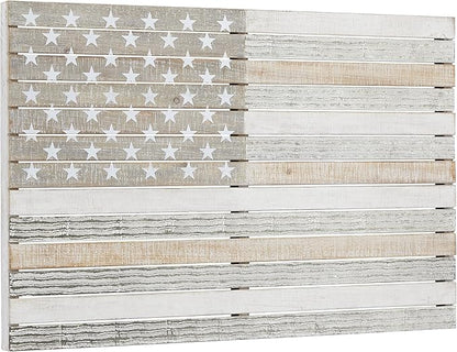 Deco 79 Wood American Flag Home Wall Decor Wall Sculpture, Wall Art 38" x 2" x 26", White