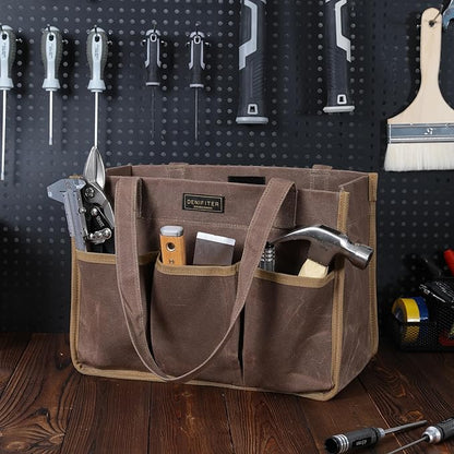 Heavy Duty 16 oz Waxed Canvas Tool Bag, Water Resistant Utility Tools Organizer Bag with Handle | 12.5" x 6.5" x 9.5"