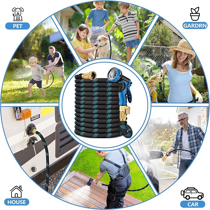 25 FT Non-Expandable Garden Hose, 2026 New Upgraded Flexible Water Hose, Ultra Lightweight Non-Expanding hoses with 10 Function Sprayer, Leak proof, Pressure Resistant for Yard, Outdoor