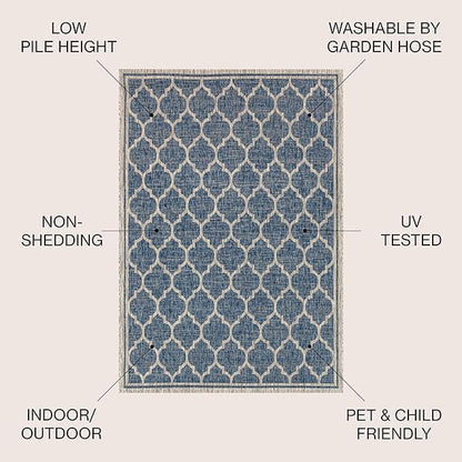JONATHAN Y Moroccan Trellis Indoor Outdoor Square Area Rug 5X5 Navy/Gray, Trebol Textured Weave for Backyard, Patio, Porch, Easy-Cleaning, High Traffic, Pet-Friendly, Non-Shedding (SMB109D-5SQ)