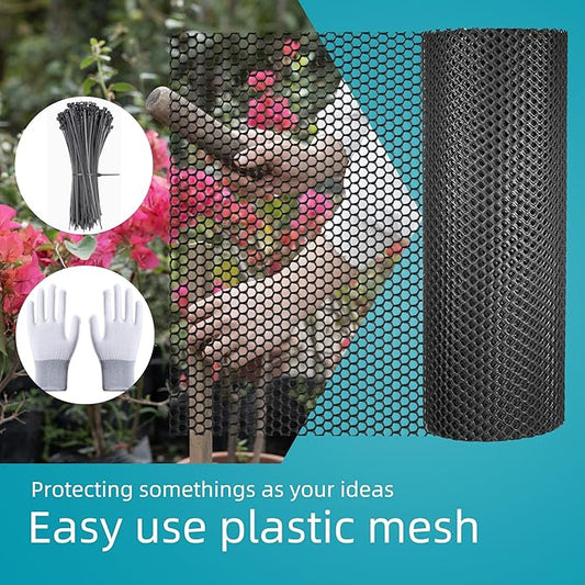 Pet & Garden Safeguard - 15.7IN x 32.8FT Roll - Black Plastic Netting, Multi-Use Decorative Fencing for Poultry, Dogs, Rabbits,Chicken and Snake Barrier