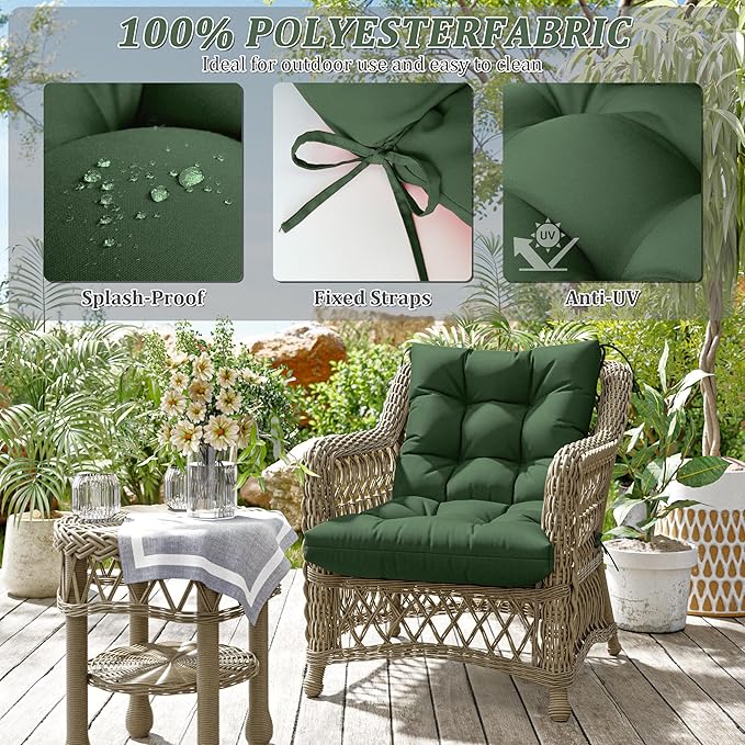 Patio Seat&Back Chair Cushions for Outdoor Furniture，Comfortable Cushions for Rocking/Dining/Lawn Chair-Set of 4