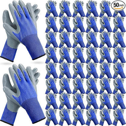 Jexine 50 Pairs Gardening Work Gloves Bulk for Men Women Breathable Rubber Coated Garden Dipped Gripping Outdoor Working Gloves for Construction