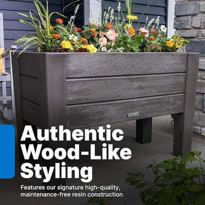 Step2 Lakewood Raised Planter Box, Large Planters for Outdoor Plants, Gardening and Flower Pot for Patio or Porch, Easy Drainage, Durable Plastic, Dark Cedar