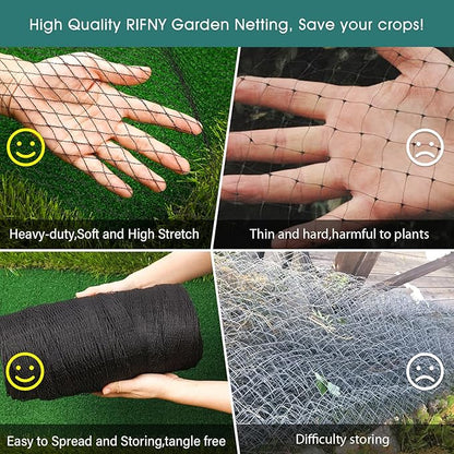 Bird Netting for Garden - 7.5 x 65 FT Heavy Duty Anti Bird Netting Mesh with Ties and Landscape Staples for Vegetable, Fruit Trees & Other Plants, Lasting Against Birds Deer Squirrels and Poultry