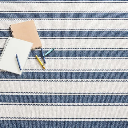 Dash & Albert Awning Stripe Blue Machine Washable Rug, 7.5 X 9.5 Feet, Blue Stripe Pattern