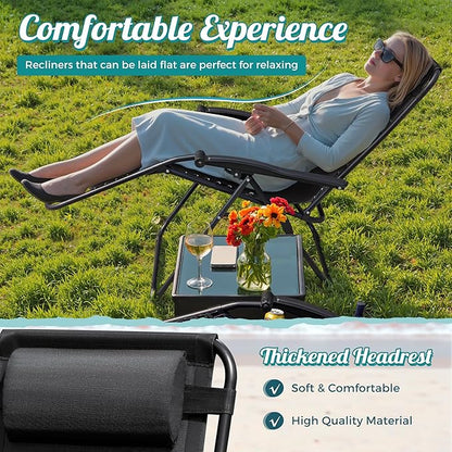 Homall Zero Gravity Chair Patio Folding Lawn Lounge Chairs Outdoor Lounge Gravity Chair Camp Reclining Chair with Pillows for Poolside Backyard and Beach Set of 2 (Dark Black)