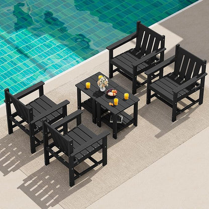 SEWRWALL Patio Furniture Set, HDPE Material All Weather Use Adirondack Chair Set with Side Table for Balcony, Porch, Garden, Backyard (Black)