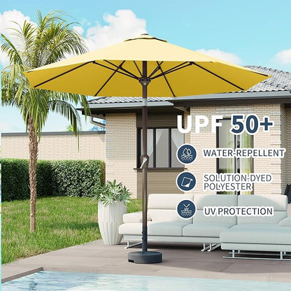 PatioKingdom 10FT Patio Umbrella with Push Button Tilt and Crank, Outdoor Market Umbrella with 8 Fiberglass Ribs, UV Protection Table Umbrella for Pool,Backyard,Garden,Deck(Yellow, 10FT)