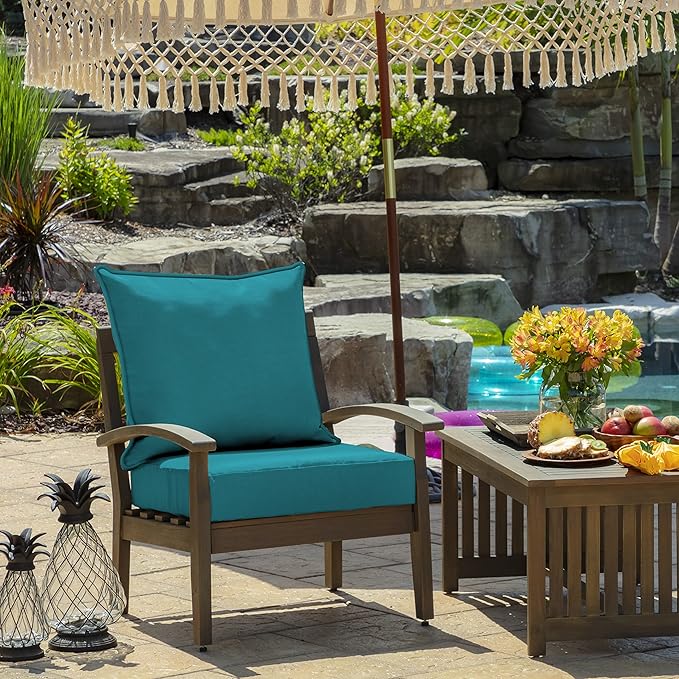 Arden Outdoor Deep Seat Cushion Set (4-Pack), 24 in x 24 in, Weather-Proof, Rain-Proof, Fade Resistant Patio Cushion for Chair, Sofa, and Couch Lake Blue Leala