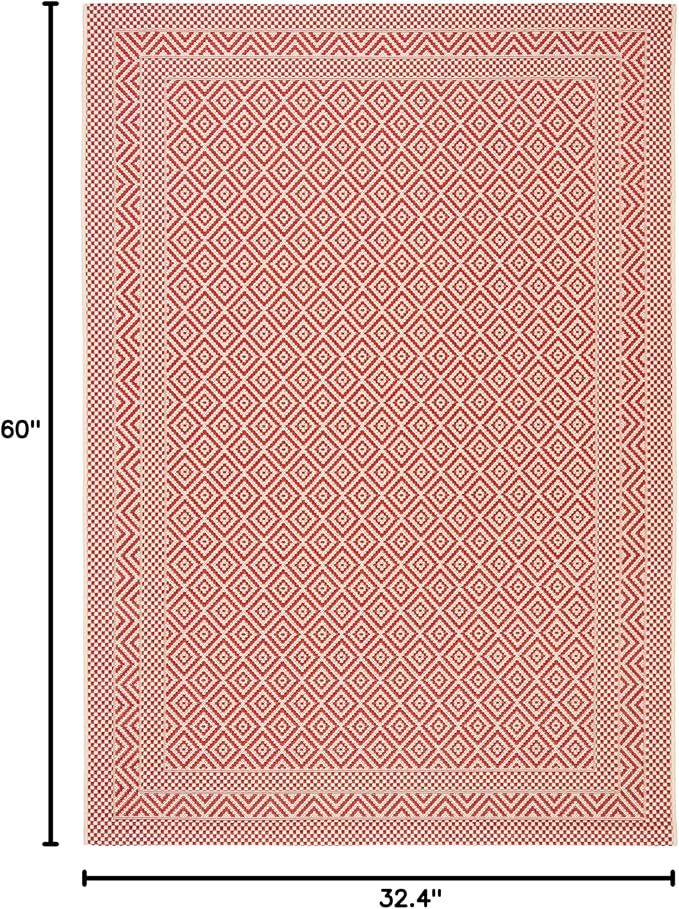 SAFAVIEH Washable Rug Outdoor Courtyard Collection - 2'7" x 5', Beige & Red, Non-Shedding & Easy Cleaning, Ideal for Patio, Backyard, Mudroom (CY6235-23812)