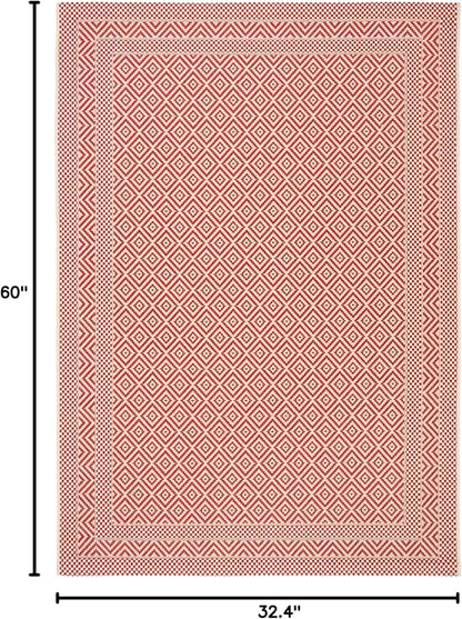 SAFAVIEH Washable Rug Outdoor Courtyard Collection - 2'7" x 5', Beige & Red, Non-Shedding & Easy Cleaning, Ideal for Patio, Backyard, Mudroom (CY6235-23812)