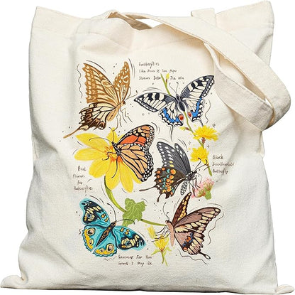 Canvas Tote Bag with Aesthetic Prints, Cute Tote Bag for Women Girls with Wide Strap, Gifts for Cat Book Lovers