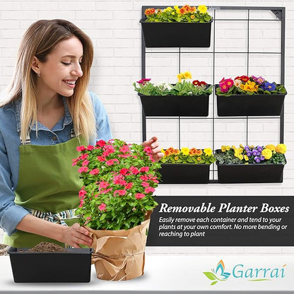Vertical Garden Wall Planter. Ideal Indoor or Outdoor Container Gardening. Includes 6 Removable Pots and Wall Mounted Metal Frame. Self Draining Garden for Vegetables, Flowers or Herbs.