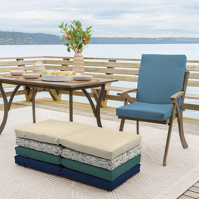 Arden 4-Pack Outdoor Patio Dining Chair Cushion, 20x44, Rain-Proof Seat Pad, Fade-Resistant Outdoor Cushion French Blue Texture