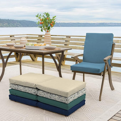 Arden 4-Pack Outdoor Patio Dining Chair Cushion, 20x44, Rain-Proof Seat Pad, Fade-Resistant Outdoor Cushion French Blue Texture