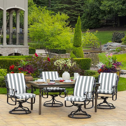 Arden 4-Pack Outdoor Patio Dining Chair Cushion, 20x44, Rain-Proof Seat Pad, Fade-Resistant Outdoor Cushion Stone Grey Cabana Stripe
