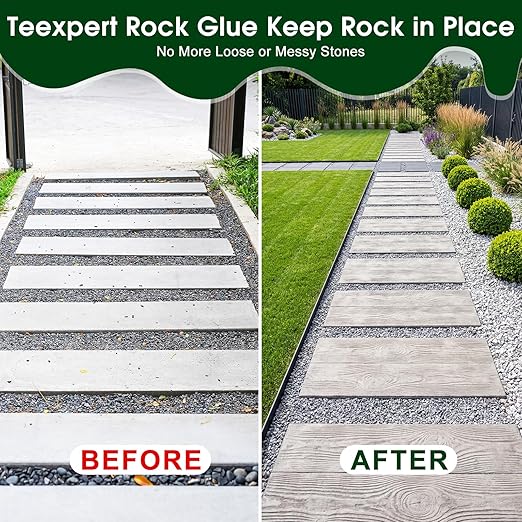 Teexpert 1 Gallon Rock Glue for Landscaping – Strong Pea Gravel Binder & Stone Adhesive for Walkways, Yards, Patios, and Decorative Driveway Edges