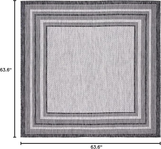 SAFAVIEH Washable Rug Outdoor Courtyard Collection - 5'3" Square, Light Grey & Black, Non-Shedding & Easy Cleaning, Ideal for Patio, Backyard, Mudroom (CY8475-37612)