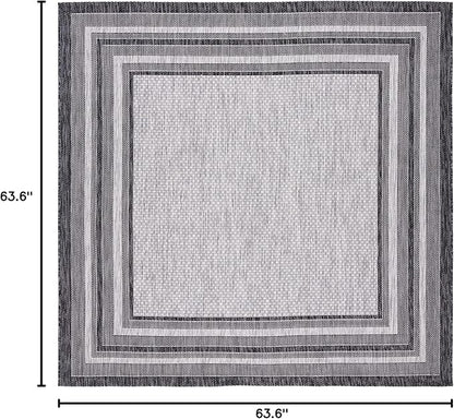 SAFAVIEH Washable Rug Outdoor Courtyard Collection - 5'3" Square, Light Grey & Black, Non-Shedding & Easy Cleaning, Ideal for Patio, Backyard, Mudroom (CY8475-37612)