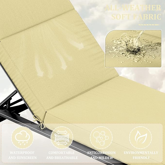 2 Pcs Chaise Lounge Cushions Outdoor, 80" L X 26" W X 4" D Lounge Chair Cushions for Outdoor Furniture, High-Density Foam Patio Chaise Cushion-Waterproof Fade-Resistant ThickPatio lounge chair cushion