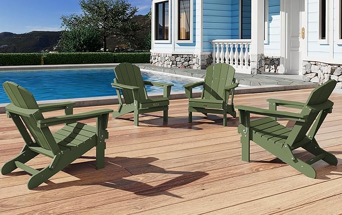 SERWALL Adirondack Chair Set of 4 for Patio Garden Outdoors Fire Pit- Army