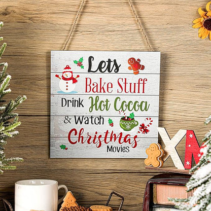 Blulu Christmas Hanging Wooden Sign Christmas Coffee Bar Decor Wood Candy Cane Hot Cocoa Sign Door Hanging Plaque for Xmas Winter Holiday Kitchen Home Wall Decoration(Classic)