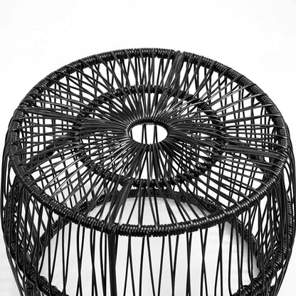 Furniture of America Ysar Boho Rattan Round Coffee Table Outdoor with Metal Frame, All-Weather and Rust Resistant, Handcrafted Coastal Furniture for Patio, Poolside, Garden, Yard, Black