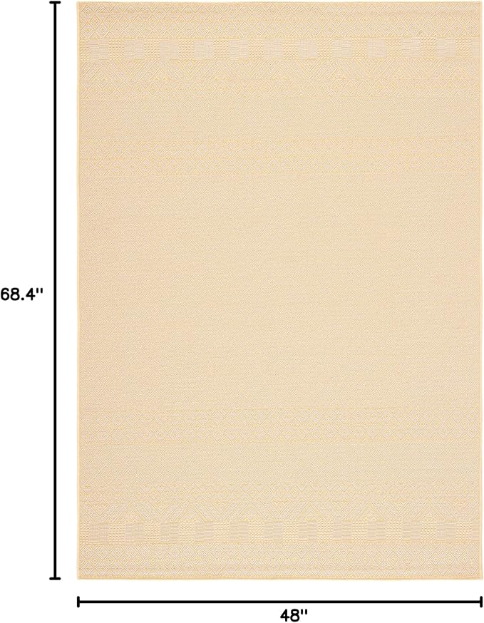SAFAVIEH Washable Rug Outdoor Courtyard Collection - 4' x 5'7", Gold & Beige, Non-Shedding & Easy Cleaning, Ideal for Patio, Backyard, Mudroom (CY6235-30612)