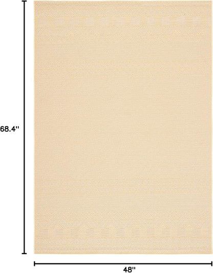 SAFAVIEH Washable Rug Outdoor Courtyard Collection - 4' x 5'7", Gold & Beige, Non-Shedding & Easy Cleaning, Ideal for Patio, Backyard, Mudroom (CY6235-30612)