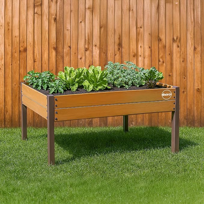 Miracle-GRO 4 x 4 Ft. Wooden Raised Garden Planter, 12.8 Cu. Ft. Above Ground Garden with Powder-Coated Metal Brackets for Decks and Yards