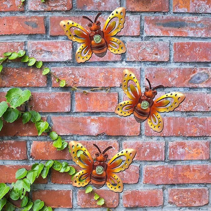 Garden Decor Clearance Metal Bee Wall Art Sculpture, Large Bee Wall Decor Fence Garden Decoration Hanging for Yard Lawn Patio Living Room Bedroom, 3 Pack, Gift for Family