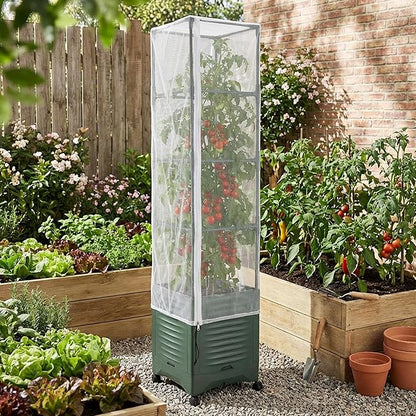 4 Pcs Garden Bird Netting Plant Cover for Square Tomato Cage, 59" x 17.7" Insect Bird Barrier Tomato Cage Net with Zipper & Drawstring, Tomato Trellis Netting Protection Cover for Protecting Plants