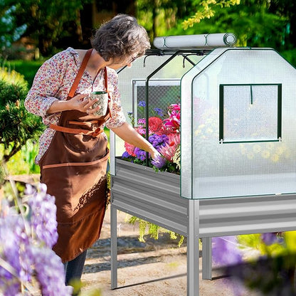 Lineware Galvanized Raised Garden Bed with Self-Watering System, Elevated Planter Boxes Outdoor with Legs and PE Cover for Vegetables and Flowers, Backyard, Patio, Balcony, 48x24x56 in